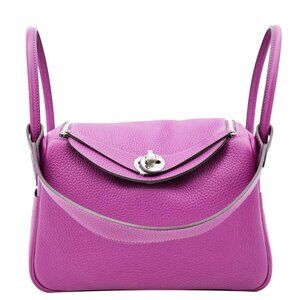 Hermes  Lindy 26 Taurillon Clemence Leather Shoulder Bag Purple